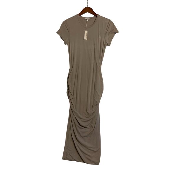 NWT Standard James Perse Dress Classic Skinny Coyote Beige Midi Rouched Minimal - Picture 4 of 9
